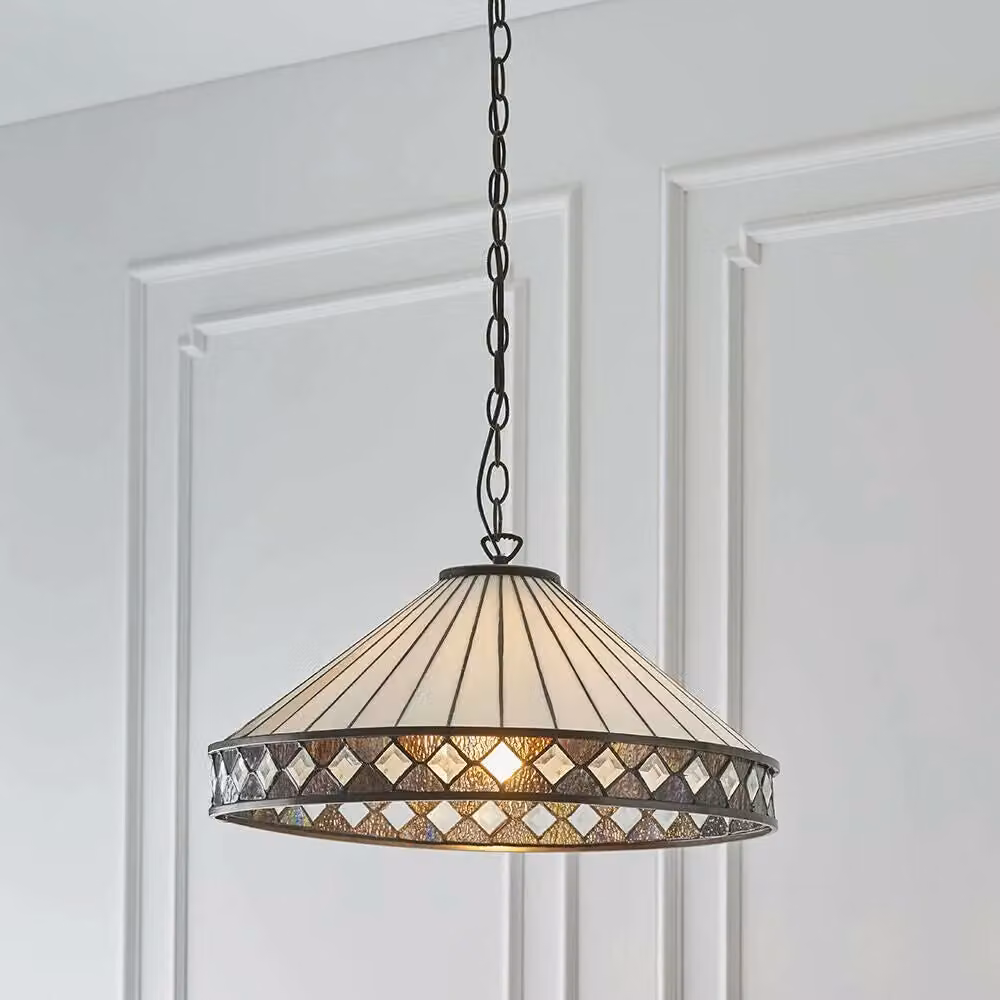 Loops Tiffany Glass Hanging Ceiling Pendant Light in Bronze and Clear – 2