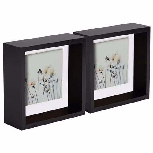 Nicola Spring 5 Piece Black 3D Shadow Box Square Photo Frame Set with White Mounts