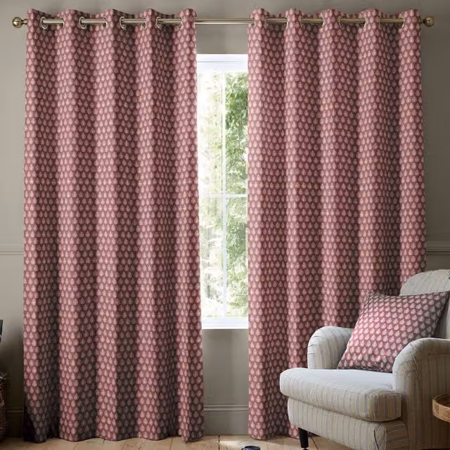 Emily Bond Jaipur Made to Measure Blackout Floral Eyelet Curtain Panel in Pink and Raspberry Cotton
