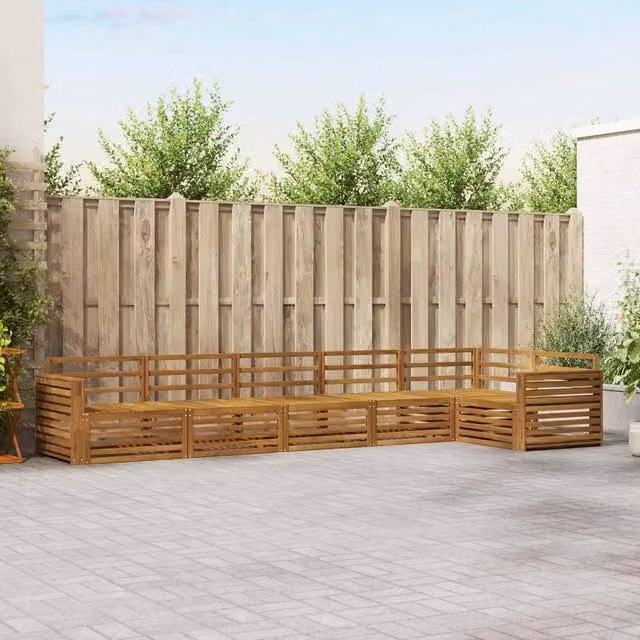 Berkfield Home 6-Piece L-Shape Outdoor Sofa Set in Brown Solid Acacia Wood