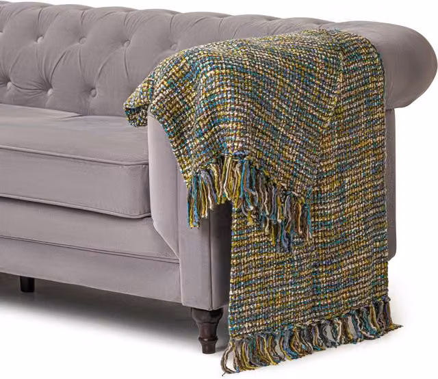 Luxury Living Checked Polyacrylic Throw in Blue and Green, W/D/H: 180 x 115 cm – 1