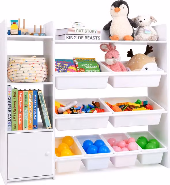 COSTWAY Kids Bookshelf and Toy Storage Organiser in White
