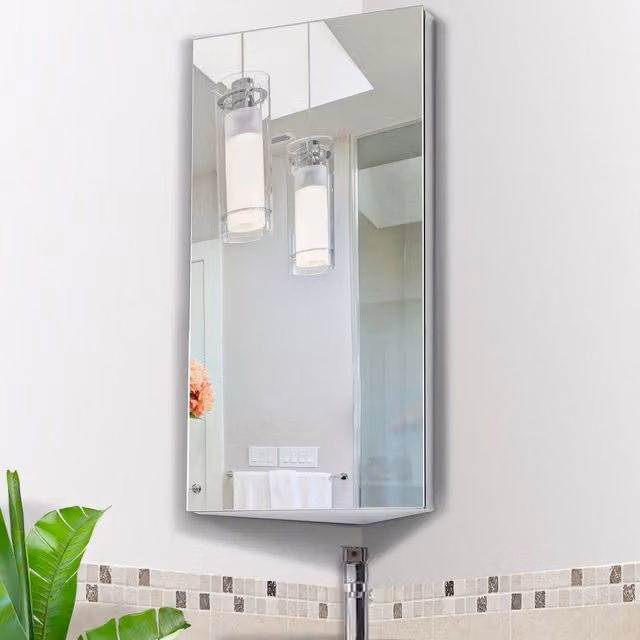 HOMCOM Wall Mounted Silver Bathroom Mirror Cupboard with Glass Doors and Internal Shelves – 1