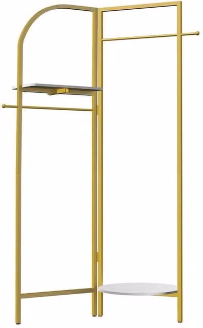ERGOVEXA Gold Metal Coat Rack and Clothes Rail with Dual Hook and Rail Matrix for Bedroom or Hallway