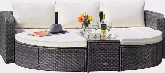 Garden Gear Firenze Five-Section Rattan Daybed in Grey with Cream Cushions