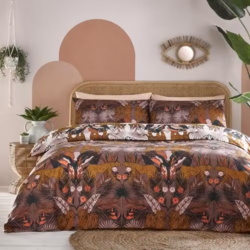 Riva Home Terrys Reversible Floral Animal Cotton Duvet Cover Set, Multicolour, W/D/H: 260 x 220 x 1 cm