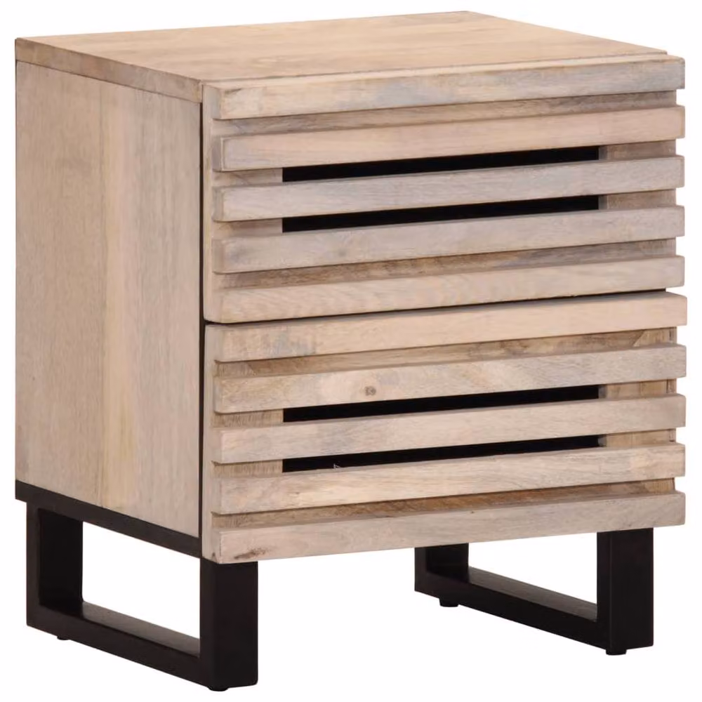 Berkfield Home Solid Mango Wood Bedside Cabinet in Light Tan Beige, W/D/H: 40 x 33 x 46 cm – 2