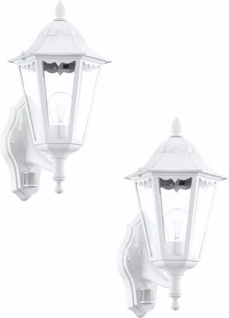 Loops 2 Pack White Aluminium Outdoor Wall Lanterns with PIR Motion Sensor, IP44 Rated, E27, 60W