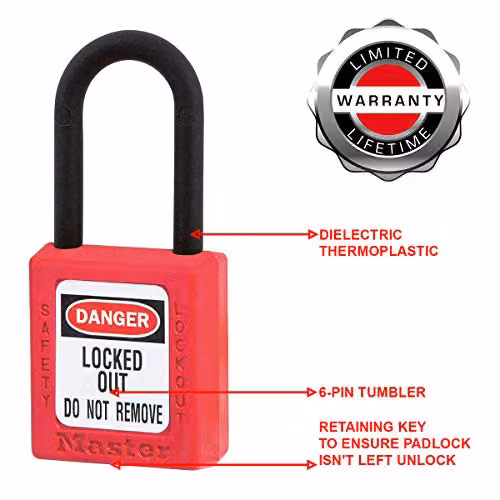 Master Lock Red Dielectric Zenex Thermoplastic Safety Padlock with 38mm Nylon Shackle, Keyed Different – 2
