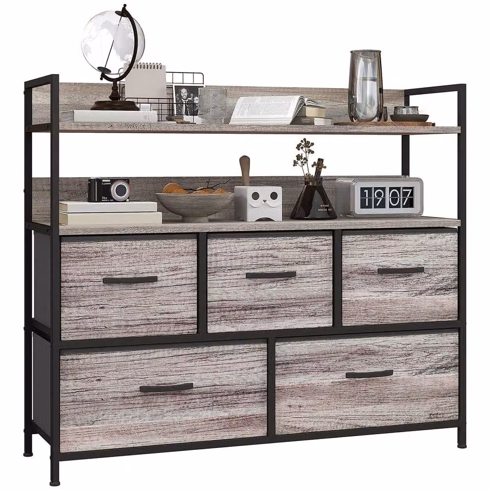 Wyld Haus Rimo Grey Wood Effect 5 Drawer Fabric Storage Chest – 2