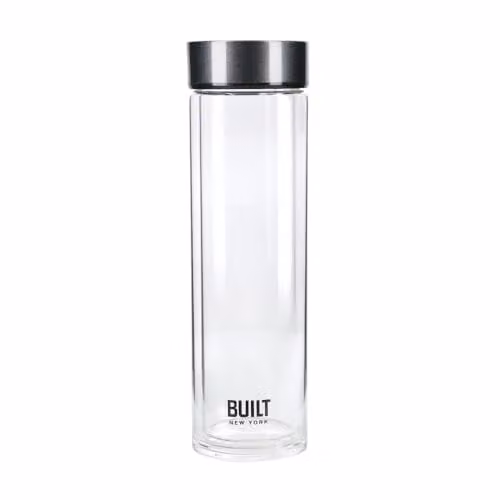 BUILT New York Tiempo Insulated Glass Water Bottle, Charcoal, 450ml