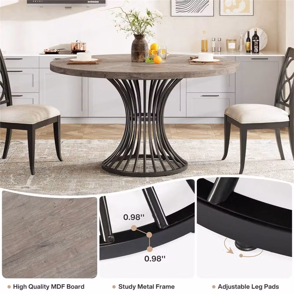 Nordara Grey Round Dining Table for 4-6 People, Industrial Matt MDF and Metal Kitchen Table – 3