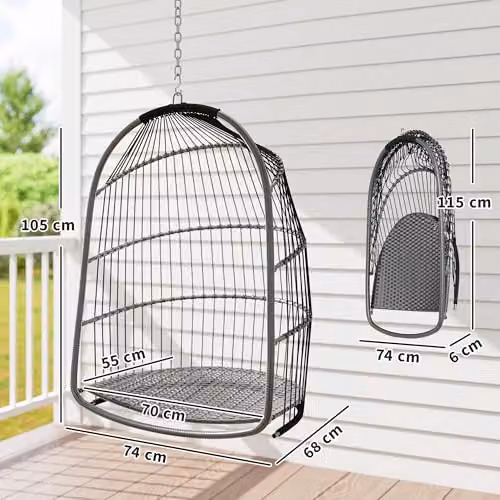 Outsunny Rattan Egg Chair Swivel Lounge Swing Chair in Grey – 6