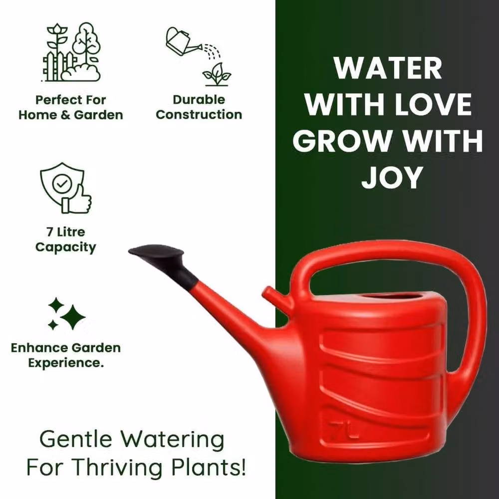 MANTRARAJ Red Plastic Watering Can with Detachable Rose Head and Long Spout, 7 l – 4