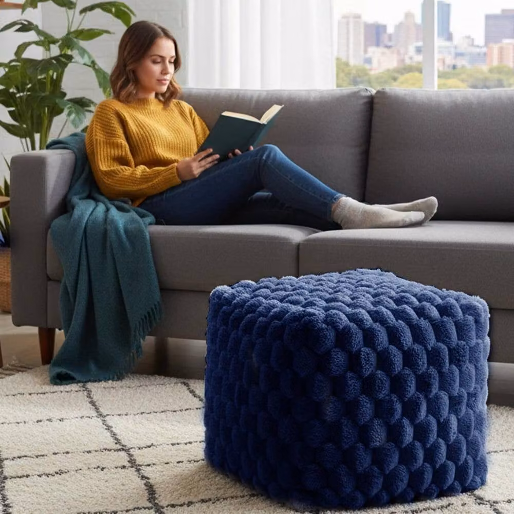 Home Republic Chunky Popcorn Faux Fur Bean Bag in Blue, W/D/H: 43 x 43 x 43 cm – 2