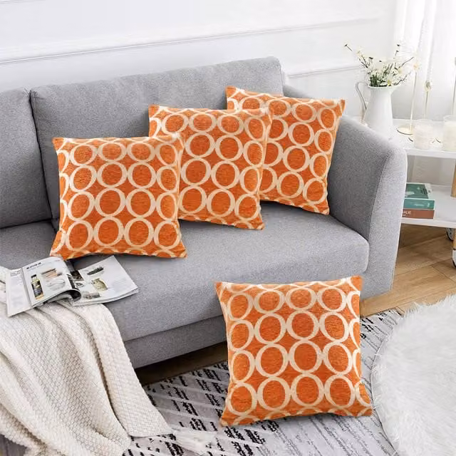 Luxury Living Orange Chenille Square Cushion Set of 4, W/D/H: 45 x 45 x 45 cm
