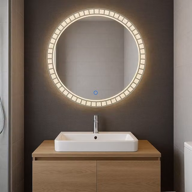 CGC Lighting Ariella Round Crystal LED Mirror Light in Silver, Diameter: 60 cm – 1