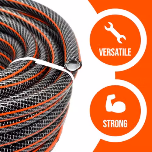 SolaDirect 15 m Kink-Free 1/2 inch Reinforced PVC Garden Hose Pipe, Black and Orange – 5