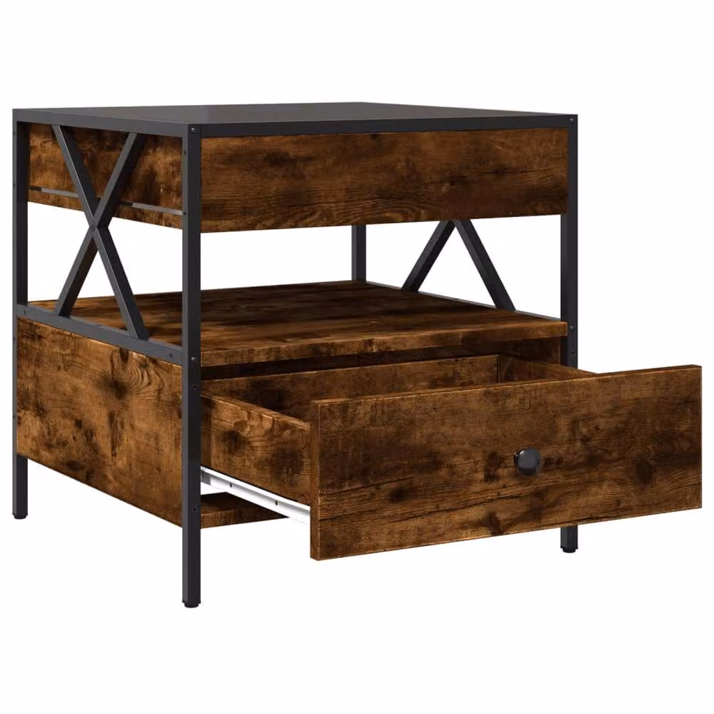Berkfield Home Infinity LED Decorative Coffee Table in Smoked Oak and Brown, W/D/H: 50 x 50 x 51 cm – 4