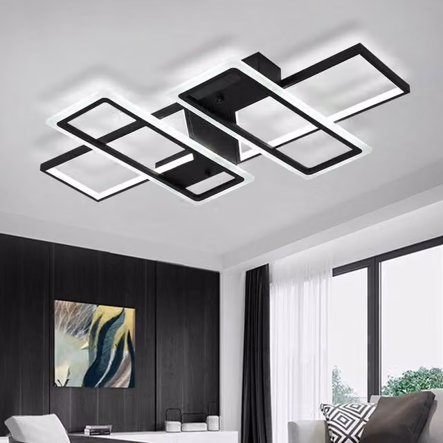 Garwarm Modern 95W LED Flush Mount Ceiling Light, Black Metal and Acrylic 4 Square Design