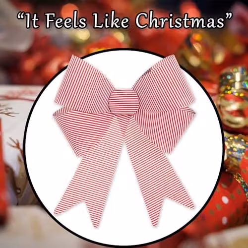 VFM e-Store Candy Stripe Bow Christmas Decoration in Red, W/D/H: 49 x 37 x 13 cm – 7