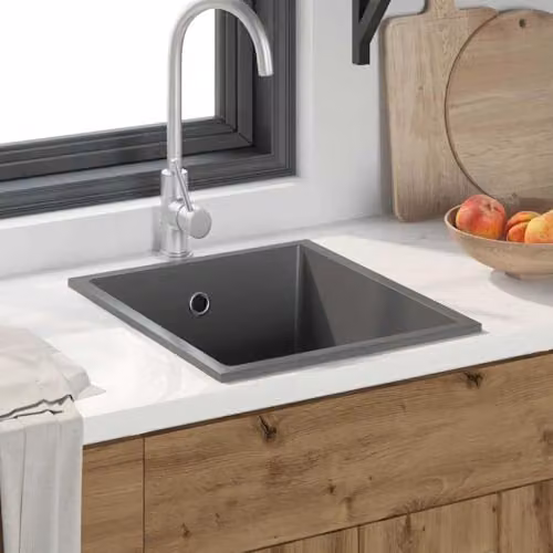 vidaXL Granite Composite Kitchen Sink, Grey, W: 38 cm, D: 44 cm, H: 20 cm – 2
