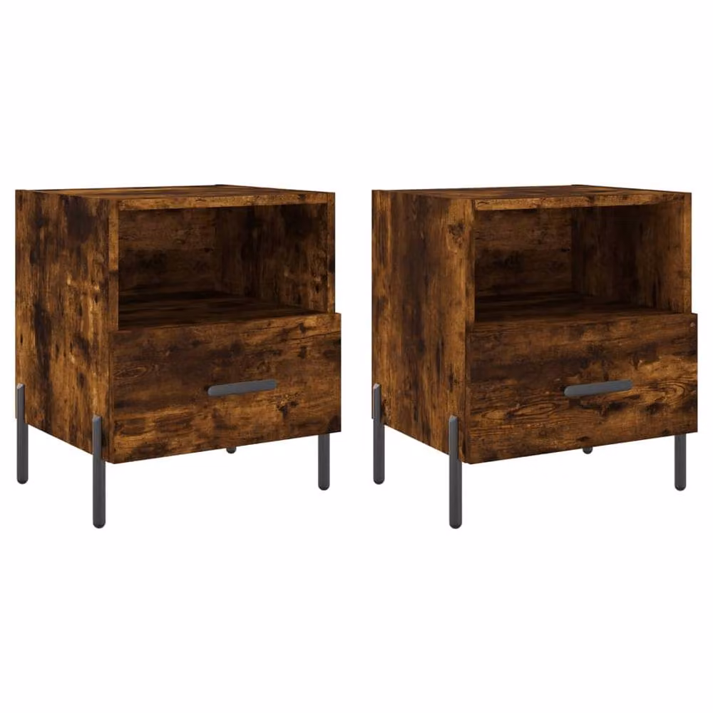 Berkfield Home Modern Bedside Cabinets, 2 Piece Set in Smoked Oak Brown, W/D/H: 40 x 35 x 47.5 cm – 2