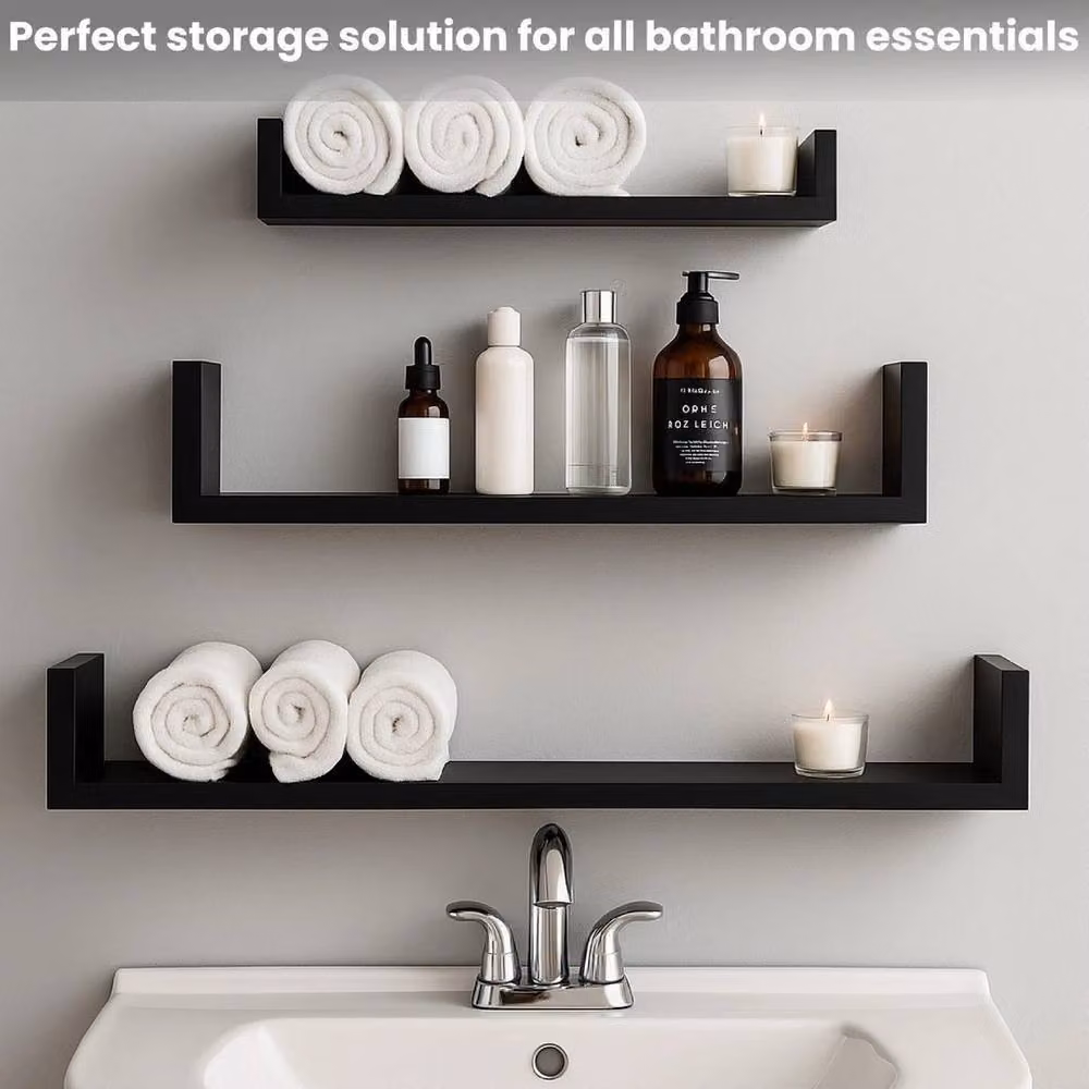 FORGEVIO Black U-Shaped Floating Wall Shelf – 5