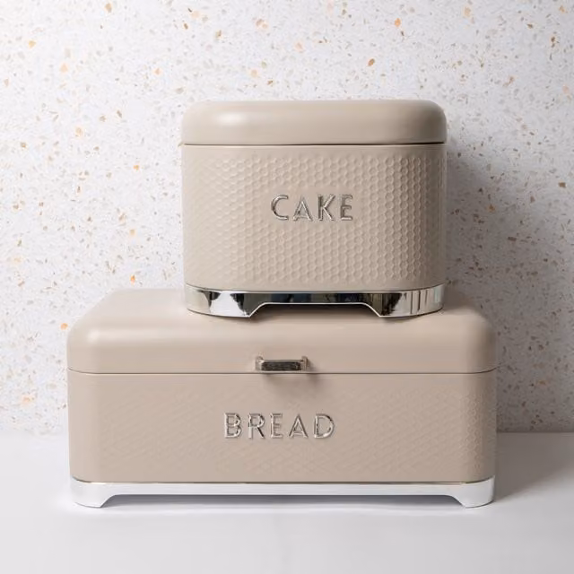 Lovello 2pc Iced Latte Steel Storage Set with Cake Tin and Bread Bin, Cream
