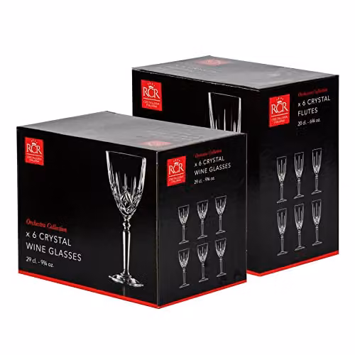 RCR Crystal Orchestra 12 Piece Set of Red and White Wine Glasses and Champagne Flutes, Transparent, 290 ml and 200 ml – 5