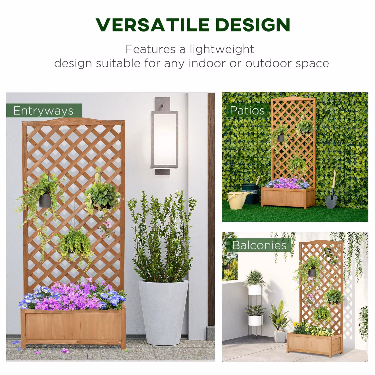 OUTSUNNY Wooden Garden Raised Bed Planter Box with Trellis, Brown, W: 170 cm, D: 36 cm, H: 76 cm – 3