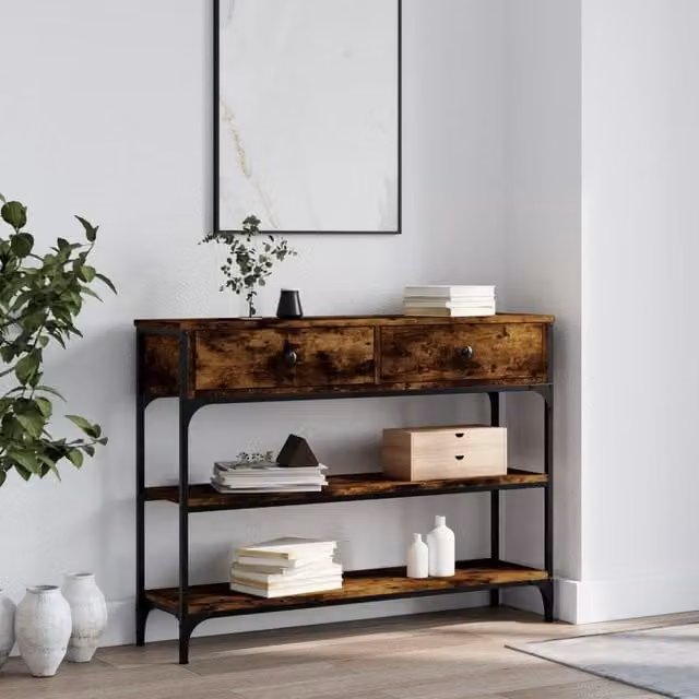 Berkfield Home Smoked Oak Console Table in Brown, W/D/H: 100 x 25 x 75 cm