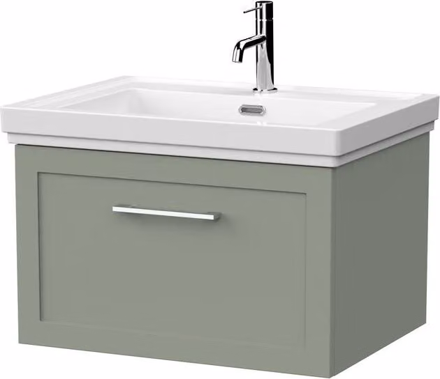 Balterley Stonnall 1 Drawer Vanity Unit and 1TH Fireclay Basin, Reed Green, Width: 60 cm – 1