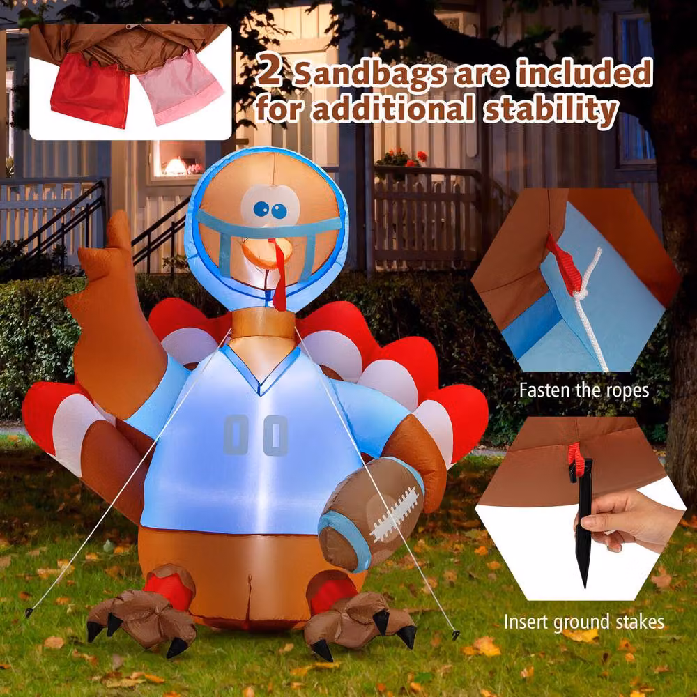 Costway Inflatable Turkey Rugby Player Blow-up Thanksgiving Decoration, Multicolour, Height: 152.4 cm – 7