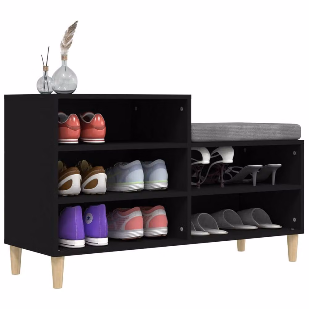 Berkfield Home Black Shoe Cabinet with Integrated Seat, W: 102 cm, D: 36 cm, H: 60 cm – 3
