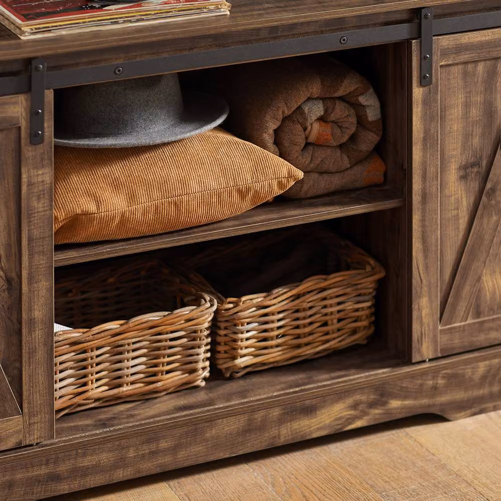 SoBuy Multifunctional Rustic Credenza with Sliding Barn Doors in Brown, W/D/H: 120 x 70 x 70 cm – 5