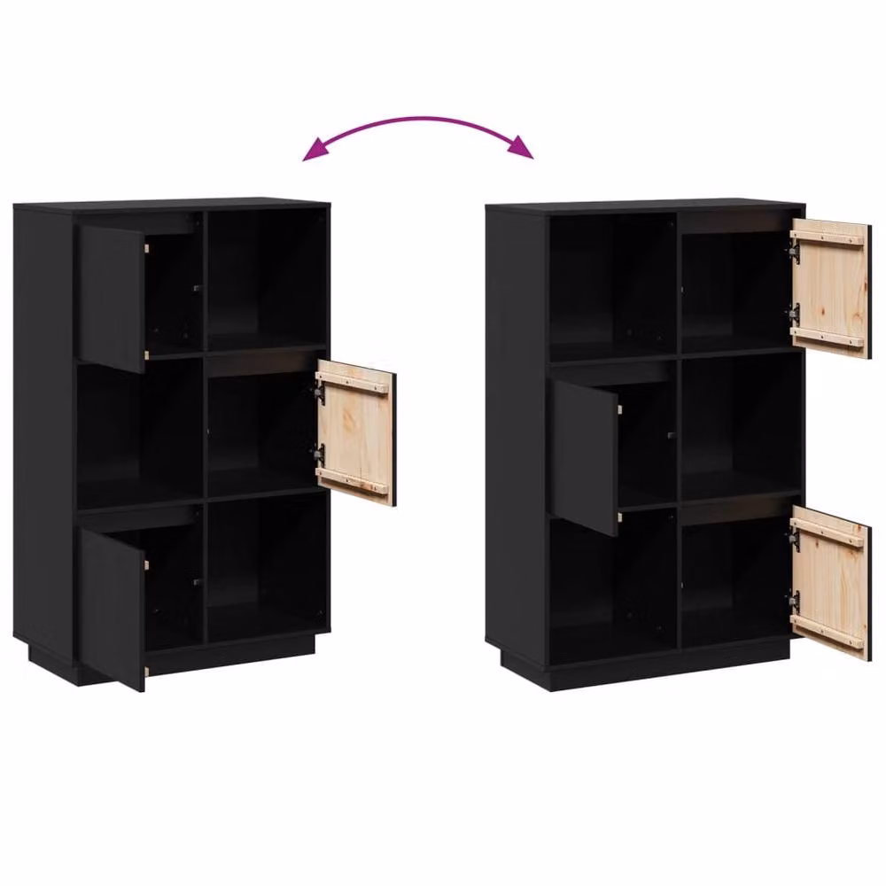 Berkfield Home Black Solid Wood Pine Highboard W/D/H: 74 x 35 x 117 cm – 5
