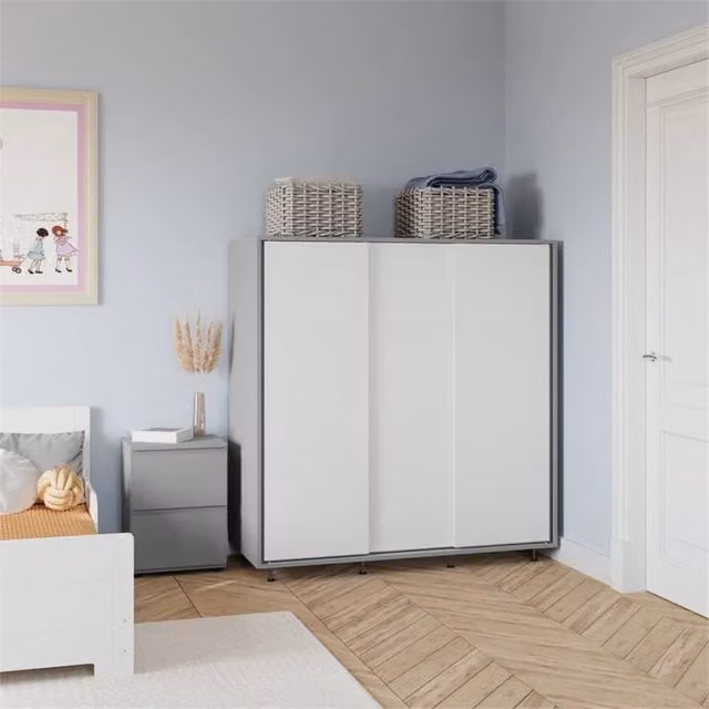 FORGEVIO Modern Freestanding Wardrobe with Hanging Rail and Hinged Doors, Grey and White, W/D/H: 120 x 51.5 x 120 cm – 1