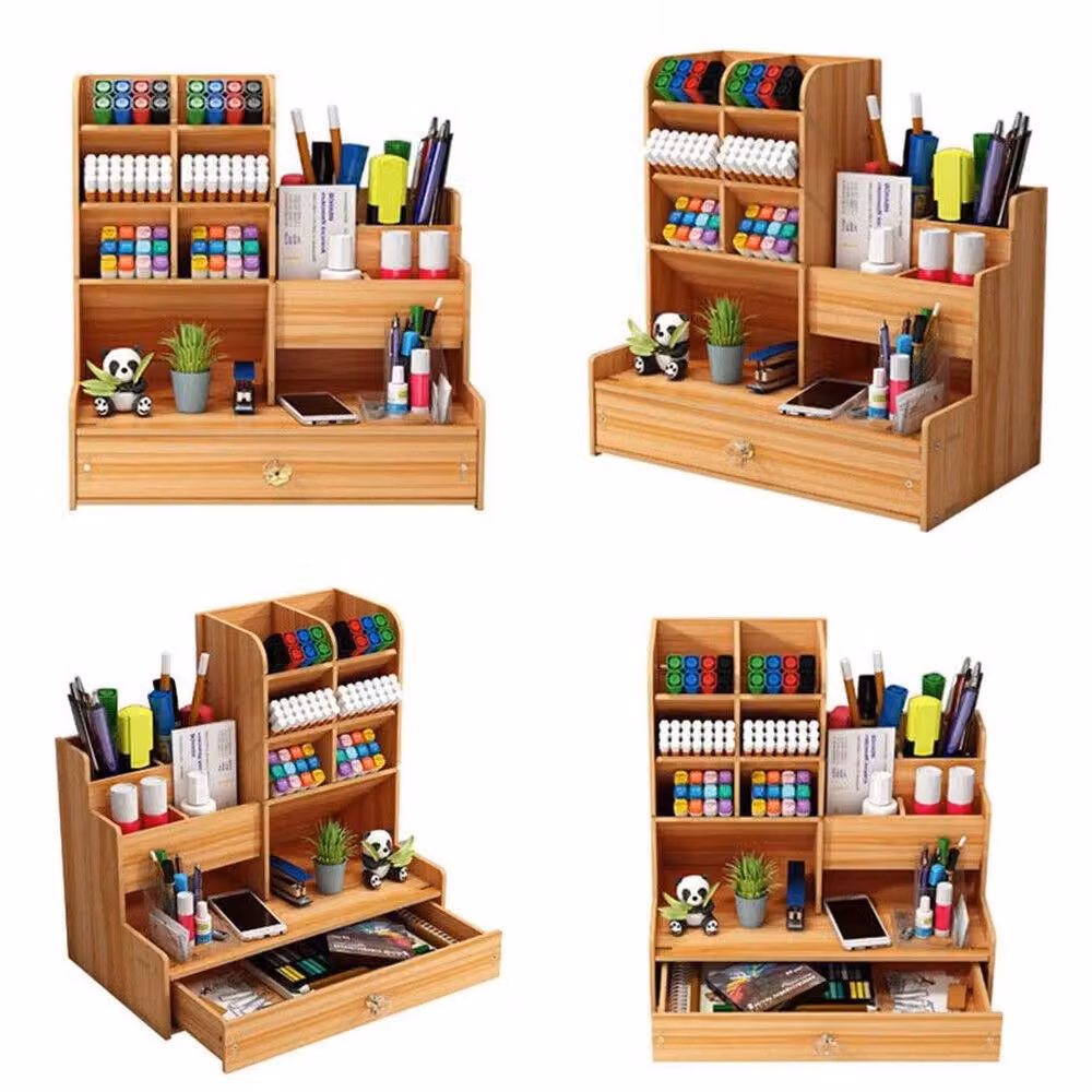 FORGEVIO Wood Desktop Organizer and Pen Holder in Beige and Brown – 4