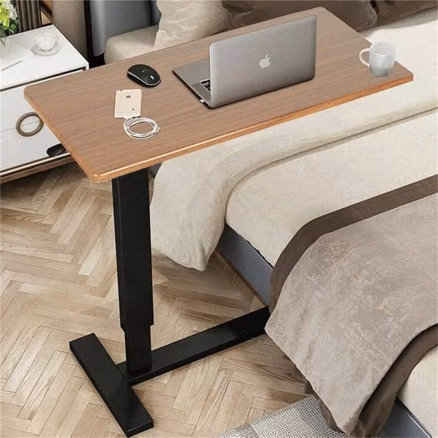 VOGREX Gas-Lift Adjustable Overbed Table with Castors in Brown
