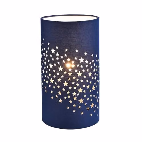 Happy Homewares Modern Star Decorated Blue Fabric Childrens Bedside Table Lamp, W/D/H: 13 x 13 x 23 cm