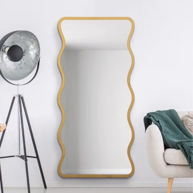 MirrorOutlet Fluctus Wave Modern Organic Hanging Mirror in Gold and Black