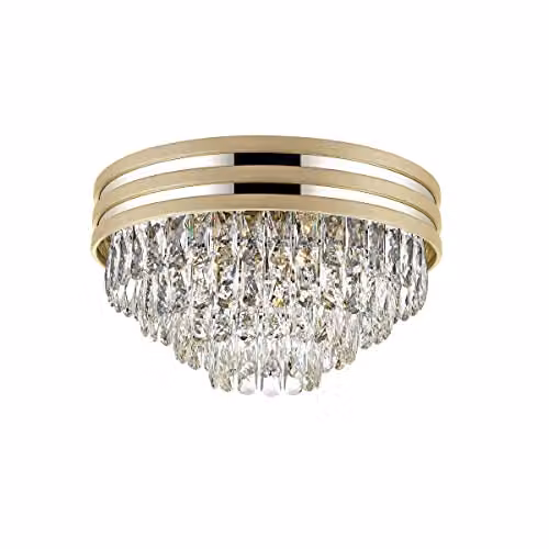 Zumaline NAICA Crystal Ceiling Light in Matte Gold and Transparent Glass with 5x E14 Sockets