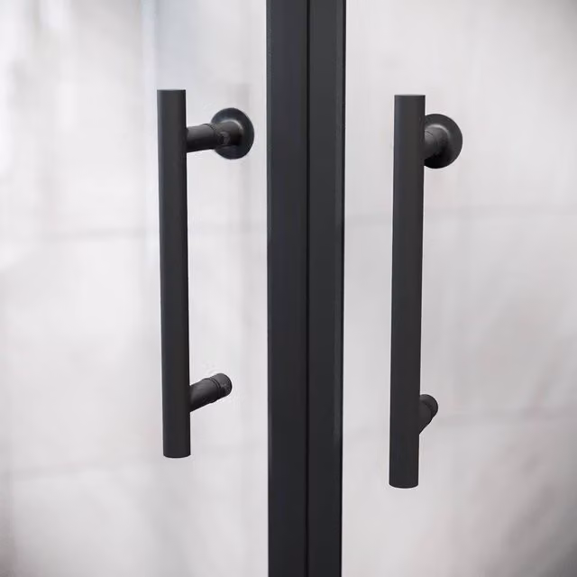Nes Home Matt Black Pair of Universal Rounded Shower Door Handles with Rosette Set – 1
