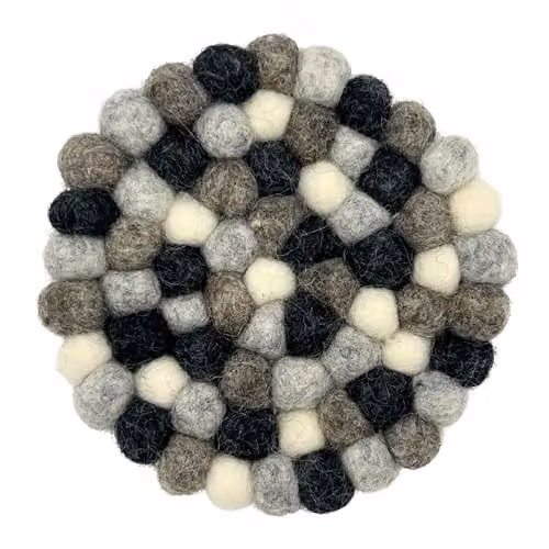 Ancient Wisdom Grey Felt Ball Coasters, Set of 4, Diameter: 10 cm – 2