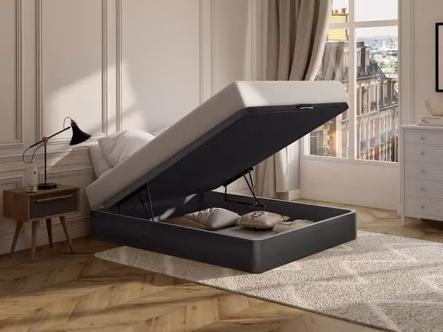 YSMÉE HESTIA Ottoman Storage Bed Base in Matt Black, W/D/H: 160 x 200 x 30 cm