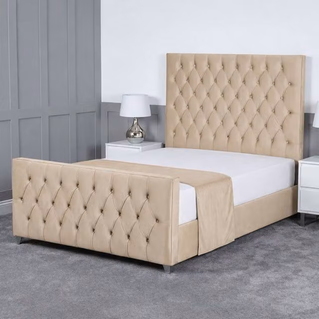 Living Comfort Bedz Vertex Upholstered Gas Lift Storage Bed in Beige, Super King Size