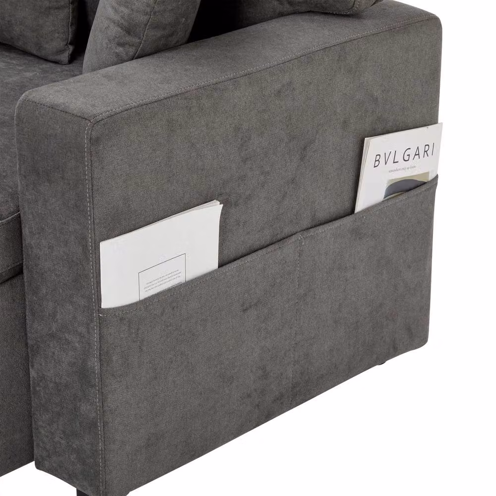 Rolipo Dark Grey 3 Seater L-Shape Corner Sofa Bed with Pull Out Drawer and Storage – 3