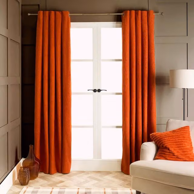 OHS Pair of Burnt Orange Boucle Blackout Eyelet Curtains, Width: 168 cm, Drop: 229 cm