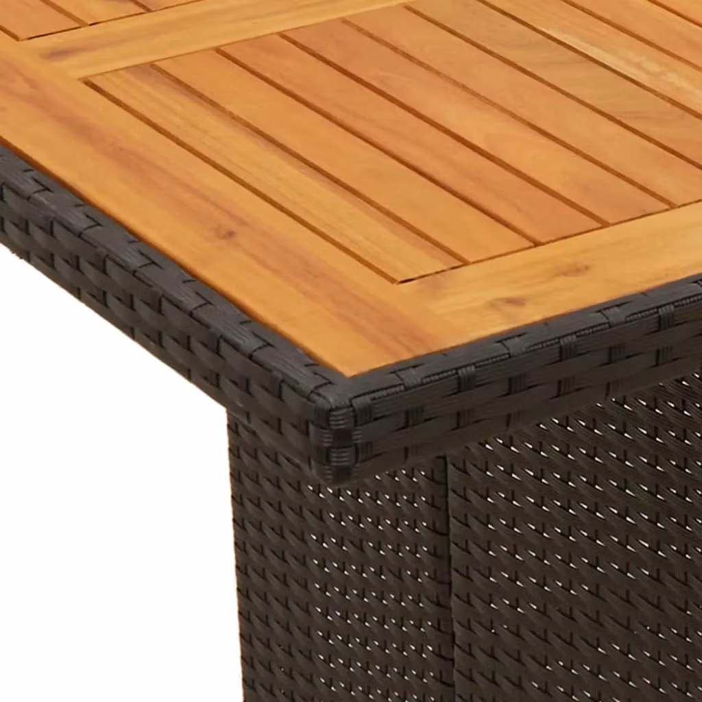 Berkfield Home Extendable Garden Table with Black Poly Rattan and Acacia Wood Top, W: 190 cm, D: 80 cm, H: 74 cm – 4